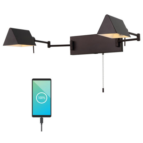22" 1-Light Swing Arm Plug-In or Hardwired Iron LED Sconce With Pull-Chain