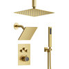 Dual Shower Heads Thermostatic Shower Faucet with Rough-in Valve, Brsuhed Gold, 12" & 6"