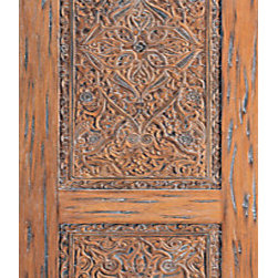 Turkish Hand Carved Single Door with stylized Floral motifs - Front Doors