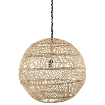 Luhu Open Weave Cane Rib Ball Pendant Lamp, Natural