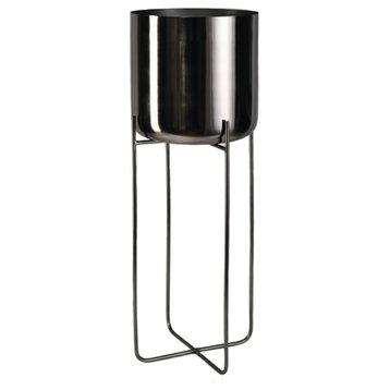 Serene Spaces Living Black Nickel Planter With Detachable Stand,2 Sizes, Tall