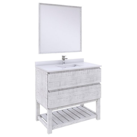 Fresca Stella 36" Single Bathroom Vanity w/ Open Base & Mirror in Rustic White