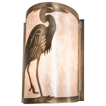 Meyda Lighting 8"W Heron Right Wall Sconce, Antique Copper/Silver Mica