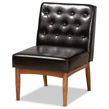 Lippmann Modern Farmhouse Dining Chair, Brown Faux Leather