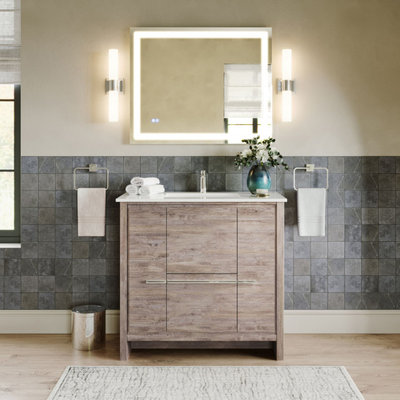 Esconde Bath Vanity, Natural Wood, 36", Single Sink, Freestanding