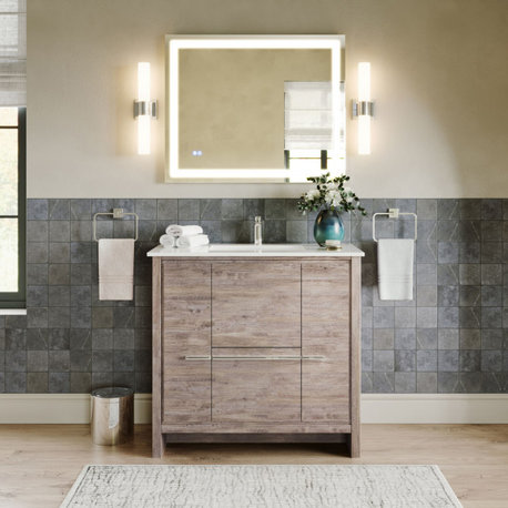 Dolce Bath Vanity, Natural Wood, 36", Single Sink, Freestanding