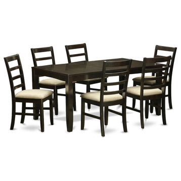 7-Piece Dining Room Set, Table With Leaf and 6 Chairs, Cappuccino