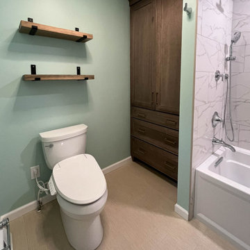 Bathroon Remodel with Hearth Stained Vanity, Tiled Shower and Intelligent Toilet