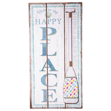 Wood Wall Art with "This is my Happy Place"" Design Distressed White Finish