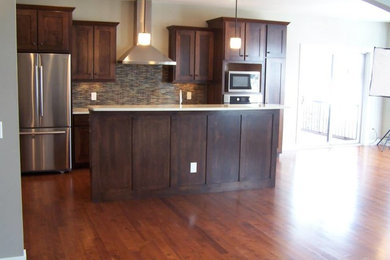 Residential kitchen floor and backsplash.