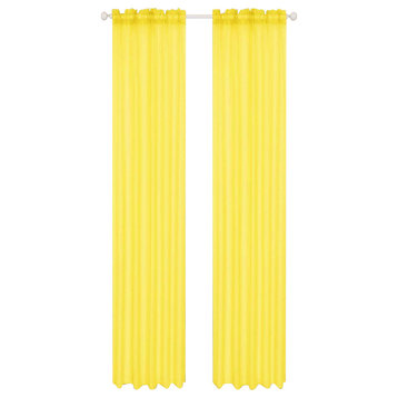 Set Of 4 Sheer Voile Curtain Panels 84" Long, Bright Yellow