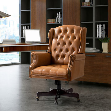 Executive Swivel Office Task Chair With Tufted Back, Camel