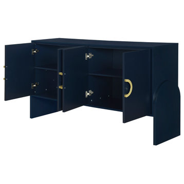 TATEUS Four-Door Metal Handle Storage Cabinet, Adjustable Shelf , Navy Blue