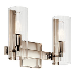 Kichler Lighting, LLC. - Jemsa 13.75" 2 Light Vanity With Clear Fluted Glass, Polished Nickel - Bathroom Vanity Lighting