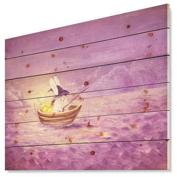 Designart Rabbit Catches Stars Sea Sea Shore Wood Wall Art 46x36