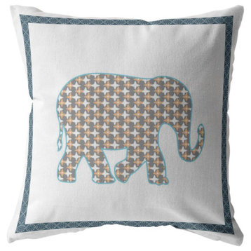 Light Elephant Double Sided Suede Pillow, Zippered, Muted Gold on White
