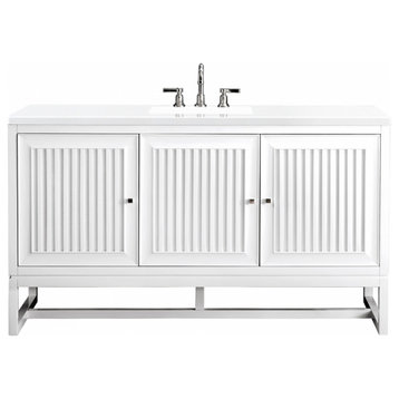 60 Inch Modern White Single Sink Bathroom Vanity White Quartz, James Martin