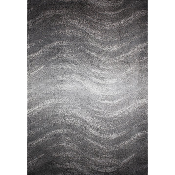 Contemporary Ombre Waves Polypropylene Rug, Gray, 9'x12'