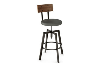 Adjustable Screw Stool With Upholstered Seat, Gray, Bar Seat