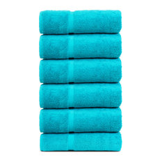 Towel Turkish Cotton Hand Towels, Aqua Blue, Dobby Border, Set of 6