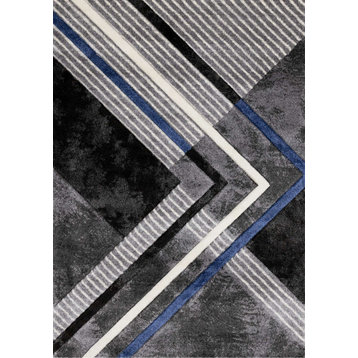 Summit Collection Gray Black Blue Geometric Rug, 5'3"x7'7"