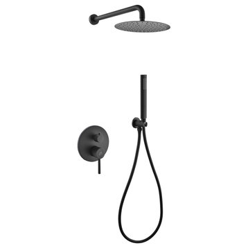 Aqua Rondo Matte Black Shower Set With 8" Rain Shower and Handheld