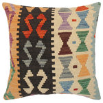 Bareens Designer Rugs - Rustic Turkish Dora Hand Woven Kilim Throw Pillow - Embellish your home with this timeless casual chic handmade Southwestern Kilim throw pillow covers made with and cotton. Constructed on a loom by Nomad Turkman people with hand spun and Natural Vegetable dyes these beautiful Kilim pillow covers are known for their beautiful repetitive geometrical, naturalistic floral and traditional patterns yet still giving it a moden look. Masterfully artisan-crafted on traditional Kilim looms with a contemporary fashion palette producing bold intricate sharp patterns making them a standout piece in any decor.