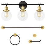 JONATHAN Y Lighting - JONATHAN Y Lighting JYL1504 Hugo 3 Light 25"W LED Vanity Light - Oil Rubbed - This French-inspired vanity light set gives any bathroom instant vintage style. The 3-light vanity fixture has an industrial vibe, with clear glass globes and Edison-style bulbs. Warm LEDs provide soft, diffused light, and they work with an LED-compatible dimmer. Features: Constructed from metal Includes clear glass shades Includes (3) medium (E26) 4 watt LED bulbs Capable of being dimmed Recommended for use with Vintage Edison style bulbs UL listed for damp locations Title 20 and Title 24 compliant Covered by JONATHAN Y Lighting&#39;s 30 day manufacturer warranty Dimensions: Height: 11-3/4" Width: 24-1/2" Extension: 6-3/4" Product Weight: 4.52 lbs Backplate Height: 5" Backplate Width: 5" Backplate Depth: 1" Electrical Specifications: Max Wattage: 12 watts Number of Bulbs: 3 Watts Per Bulb: 4 watts Lumens: 350 Bulb Base: Medium (E26) Bulb Shape: ST58 Bulb Type: LED Color Temperature: 2700K Color Rendering Index: 80 CRI Average Hours: 50000 Voltage: 120 volts Bulbs Included: Yes