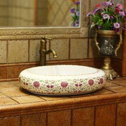 Hand Painted Florist Ceramic Wash Basin - Bathroom Sinks