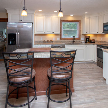 Transitional Crema & Sumatra Kitchen Remodel w/ Anatolia vintage wood floor