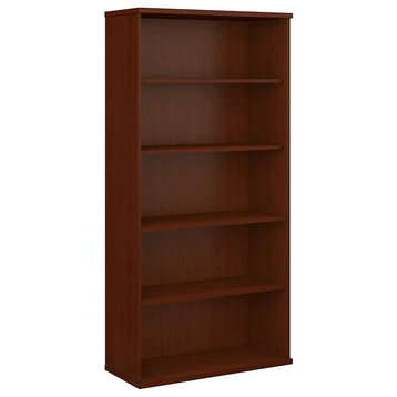 Tall Bookcase, Wooden Construction With 3 Adjustable & 2 Fixed Shelves, Mahogany
