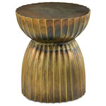 Currey & Company - Rasi Antique Brass Table/Stool - We are beating the drum for fabulous design with our Rasi Antique Brass Table or Stool. You can just feel the hint of natural beauty from which this piece must have sprung. Made of cast aluminum that has been treated to an antique brass finish, it has has been hand-rubbed so you can introduce a personable patina into a space. We also offer this accent table or stool in a graphite finish.