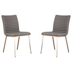 Armen Living - Cafe Brushed Stainless Steel Dining Chairs With Walnut Back, Set of 2, Gray - Serve a side of style to your dinner guests with the Cafe Dining Chairs. Each chair in this set features an upholstered seat, walnut veneer back and a stainless steel frame that adds a shiny, eye-catching accent. The Armen Living brand prides itself on pushing the boundaries of traditional design conventions to create something unique and modern.