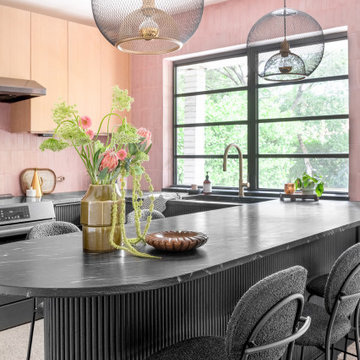 Mid-Century Modern Pink Kitchen in Miami Shores