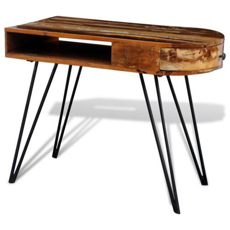 vidaXL Desk Multicolored wood with iron legs Reclaimed solid wood and iron