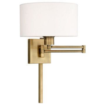 Livex 40036-01 1-Light Antique Brass Swing Arm Wall Lamp, Antique Brass