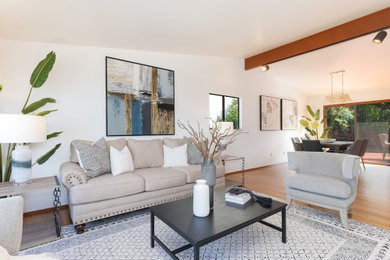 Example of a transitional living room design in San Diego