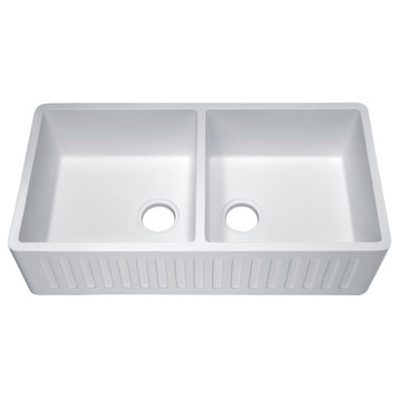 ANZZI Petima Farmhouse Solid Surface 35" Kitchen Sink, White