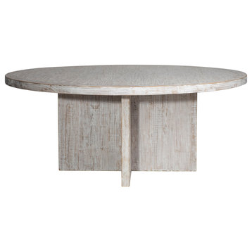 Harley 72" Round Reclaimed Pine Dining Table With Cross Base, Antique White Wash