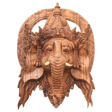 NOVICA Natural Ganesha And Wood Mask