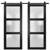 Double Barn Door 56 x 96 Frosted Glass, Lucia 2552 Matte Black, 13FT