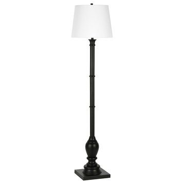 66" Black Traditional Shaped Floor Lamp With White Frosted Glass Empire Shade