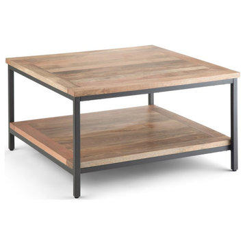 Pemberly Row Industrial Mango Wood 34" Square Coffee Table in Natural