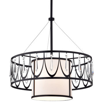 1-Light Finish Double Drum Shades Crystal Pendant Chandelier