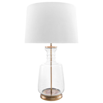 Clear Iron and Glass Cotton Shade Gold Finish 3-Way Switch Table Lamp, 24"