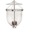 Greek Key Etching Hundi Glass Bell Jar Lantern 12"D, Nickel Silver