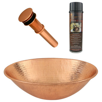 17" Oval Wired Rim Vessel Hammered Copper Sink, Polished Copper