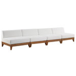 Meridian Furniture - Rio Water Resistant Fabric  Patio 4-Piece Modular Sofa, Off White - Build the seating group you need for your outdoor entertaining area with one or more selections from the Rio collection including this Rio outdoor off-white water resistant modular sofa. A solid acacia wood frame provides sturdy dependability for this sofa, ensuring its long-lasting performance and impeccable beauty. The plump cushions are encased in resilient water resistant fabric to keep them looking luxuriously beautiful for seasons to come. Attach other units in the collection to this sofa with convenient latches.