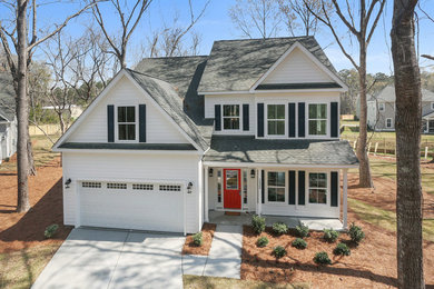 Inspiration for a mid-sized transitional white two-story concrete fiberboard exterior home remodel in Charleston