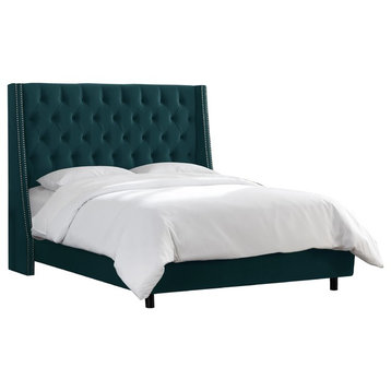 Williams Queen Nail Button Tufted Wingback Bed, Mystere Peacock
